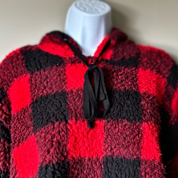 Mentally Exhausted Plaid Teddy Hoodie - Picture 2 of 4